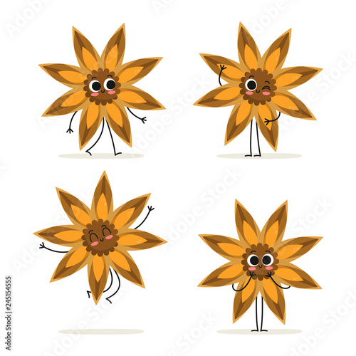 Anise. Cute spice vector character set isolated on white