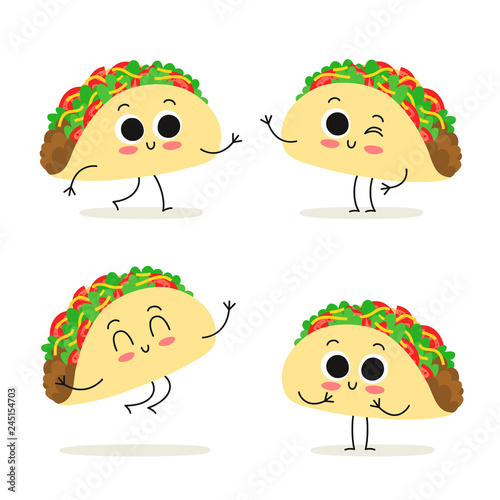 Taco. Fast food character set isolated on white