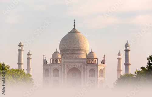 Foggy Morning over Taj Mahal in Agra India