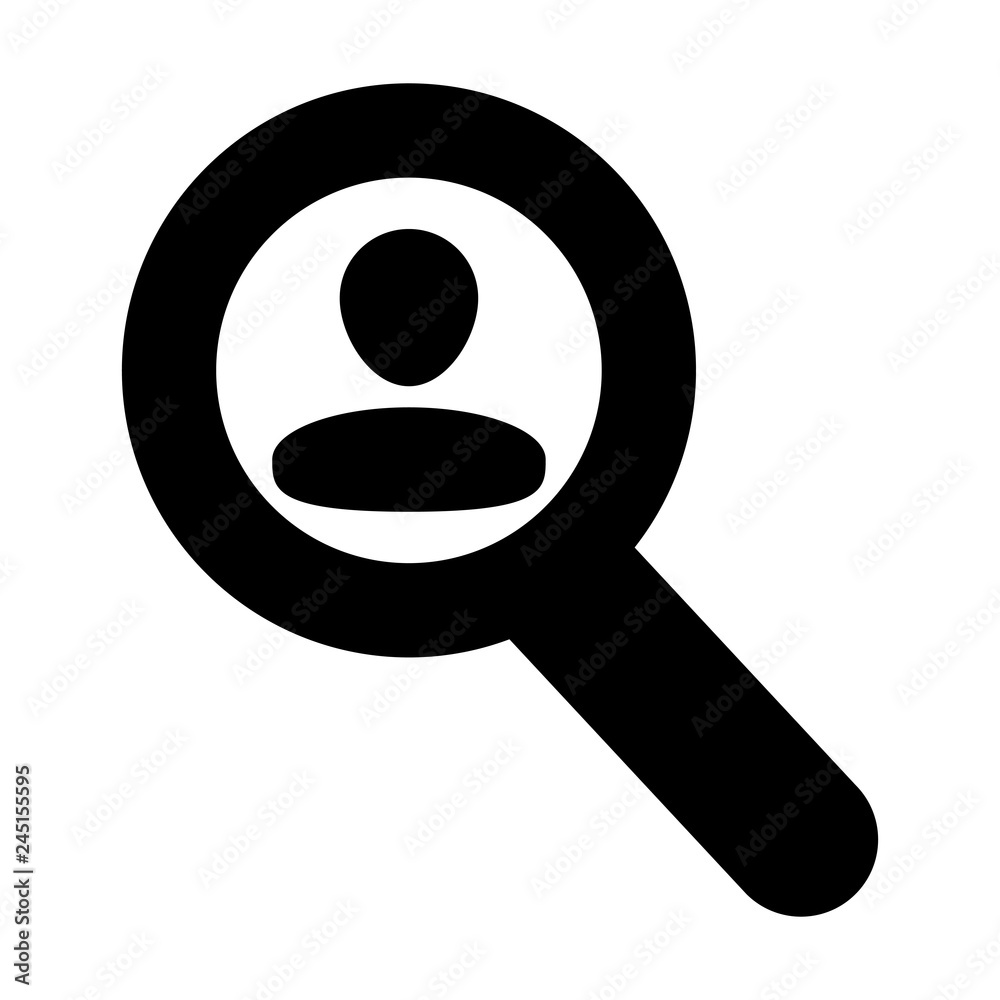 Profile search icon vector male user person avatar symbol with magnifying glass in flat color glyph pictogram illustration Profile search icon vector male user person avatar symbol with magnifying glass in flat color glyph pictogram illustration