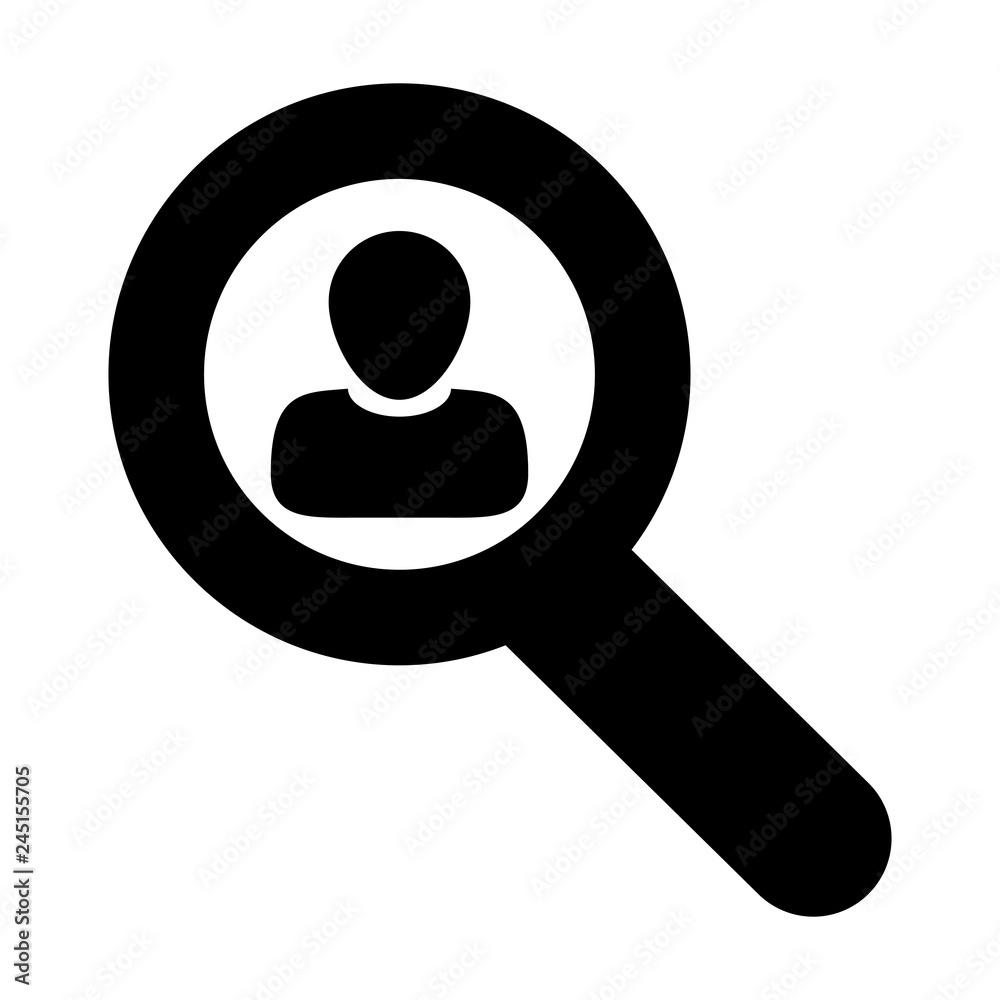 People tracking icon vector male user person profile avatar with magnifying glass symbol in flat color glyph pictogram illustration People tracking icon vector male user person profile avatar with magnifying glass symbol in flat color glyph pictogram illustration