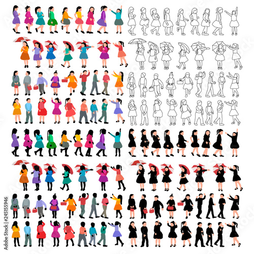 vector, on white background, silhouette of a child, set, collection of faceless children © Dzmitry