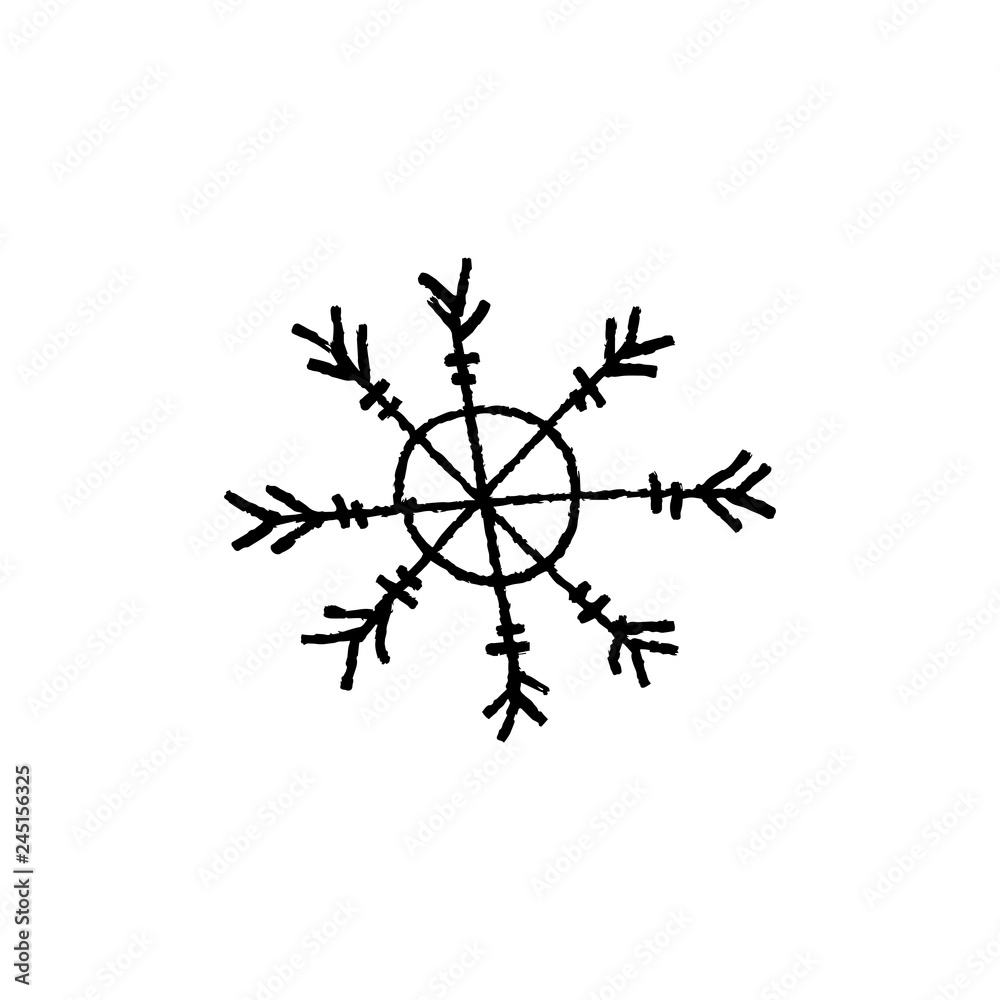 Snowflake hand drawn vector icon, logo template. Winter theme