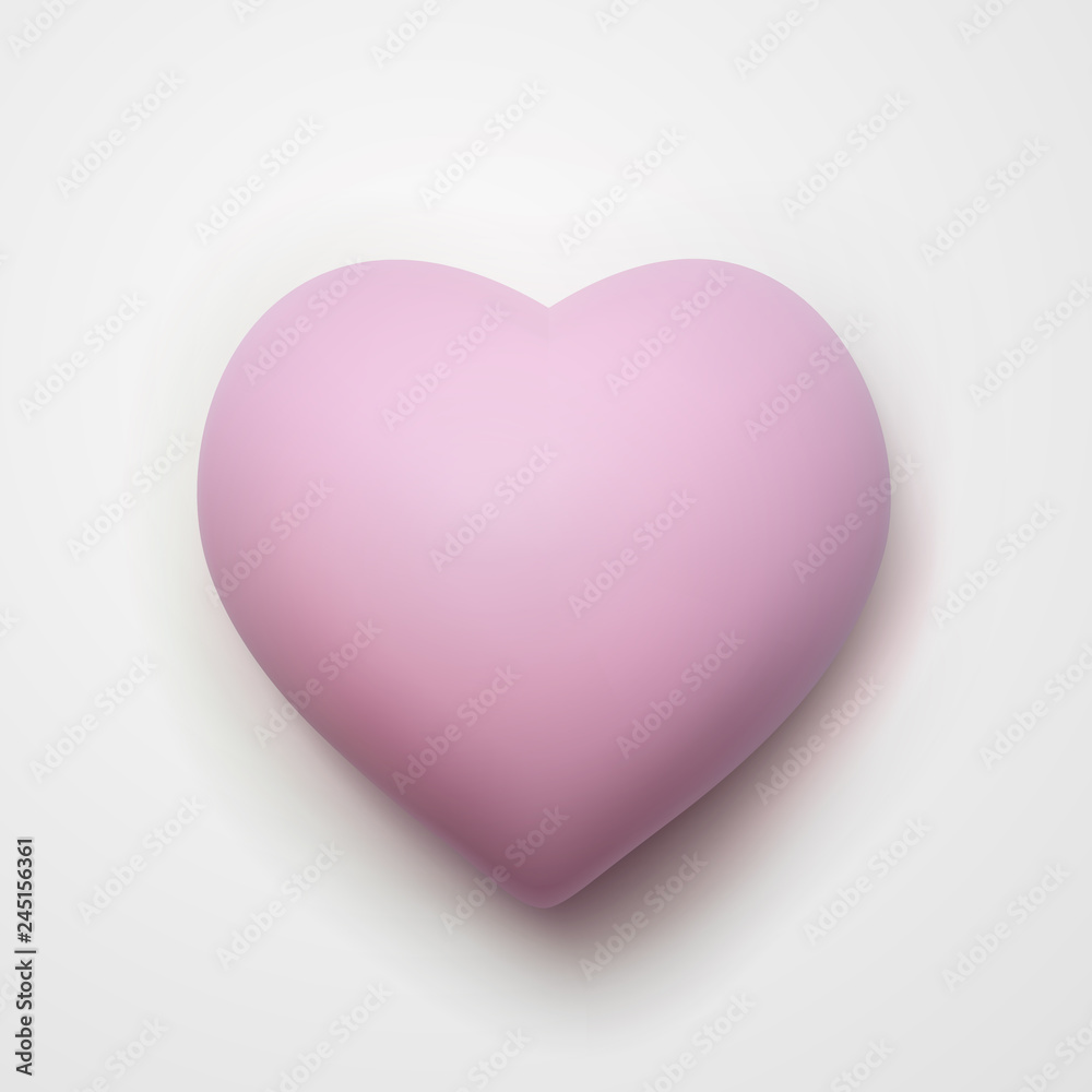 Volumetric cartoon pink heart isolated on white background