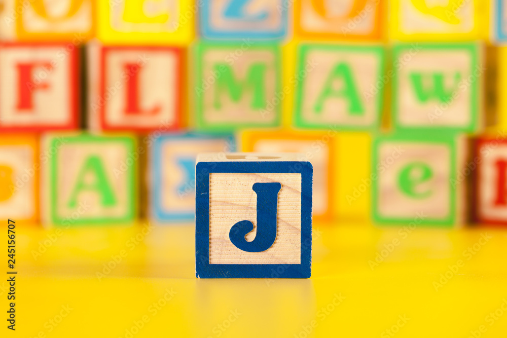Photograph of colorful Wooden Block Letter J Photograph of colorful Wooden Block Letter J