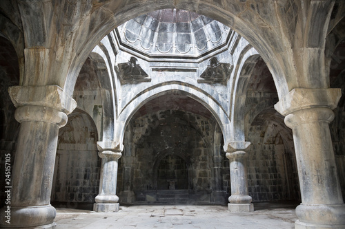 Medieval Armenian monastery Haghpat. The interior of the gavit of Hamazasp.10 century. Armenia