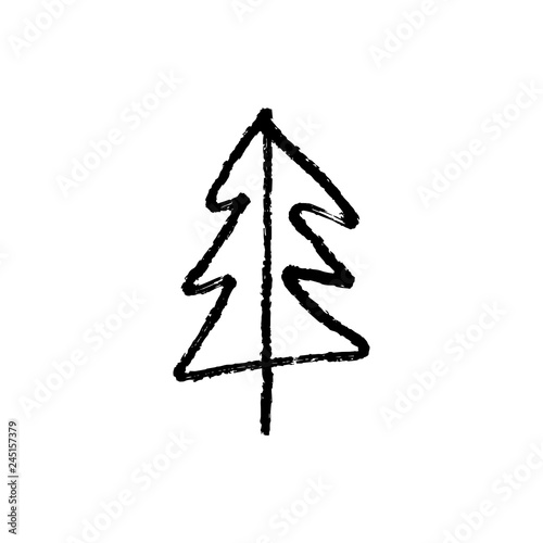 Silhouette vector sketch tree icon, simple hand drawn minimal design