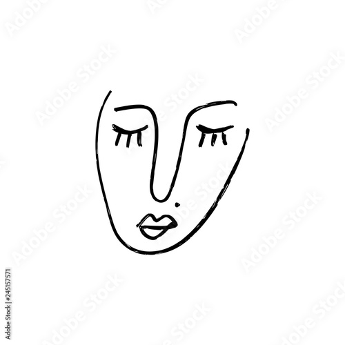 Simple hand drawn black and white trendy line portrait art