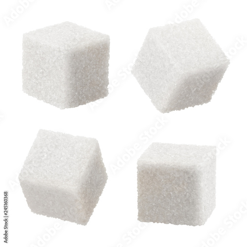 Fototapeta Set of white sugar cubes, isolated on white background