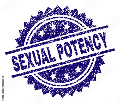 SEXUAL POTENCY stamp seal watermark with distress style. Blue vector rubber print of SEXUAL POTENCY tag with grunge texture.