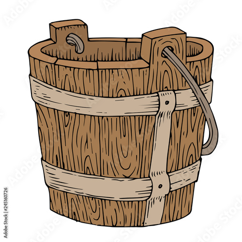 illustration of wooden bucket on white background