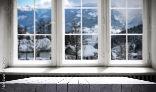 Desk of free space and winter window 