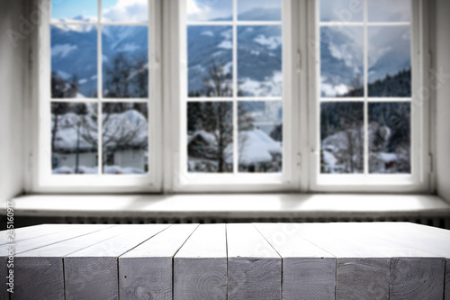 Desk of free space and winter window 