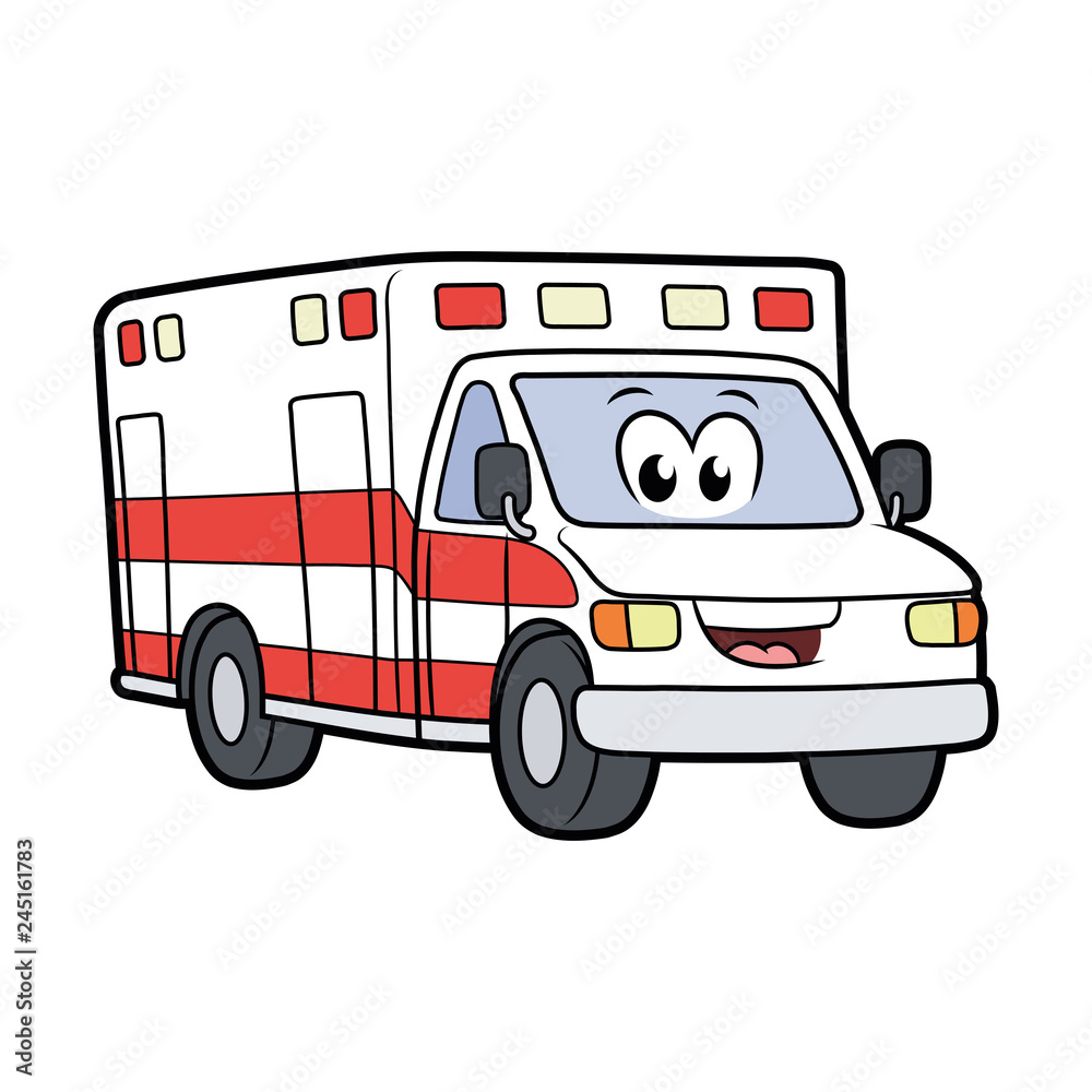 Cute smiling ambulance car