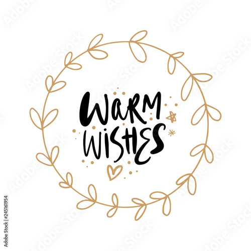 Vector Warm wishes text sign with golden floral frame