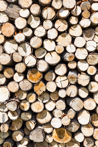 Background of dry chopped firewood logs stacked up on top of each other in a pile.
