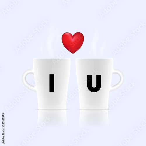 Two letters on coffee cup for love valentine day concept.