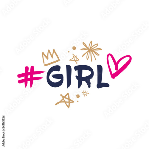 Girl power vector card. Woman motivational slogan, quote