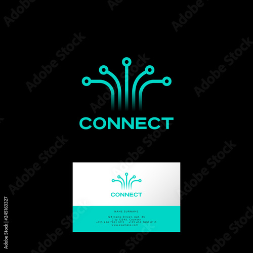 Connect logo, Web, UI icon. Wireless technology, Internet emblem. Business card.