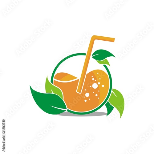 Drink logo with leaves and orange water in rounded shape