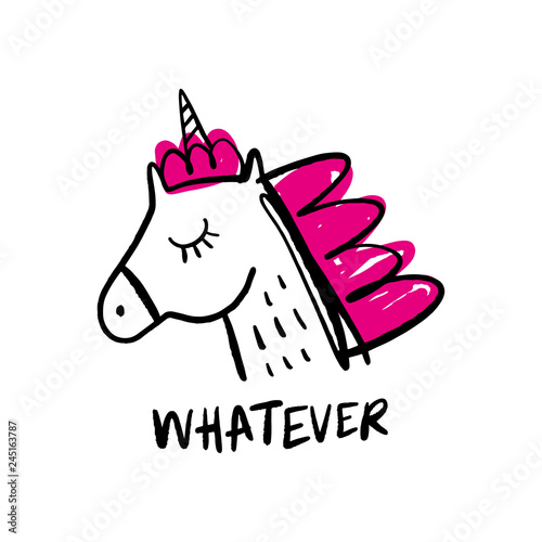 Cute vector illustration of little unicorn pony head.