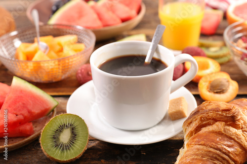 coffee cup and fruit