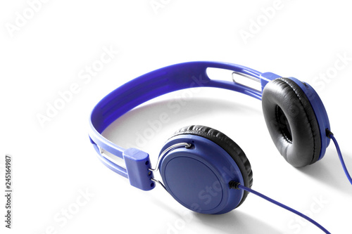 blue headphone isolated on white background with copy space for your text