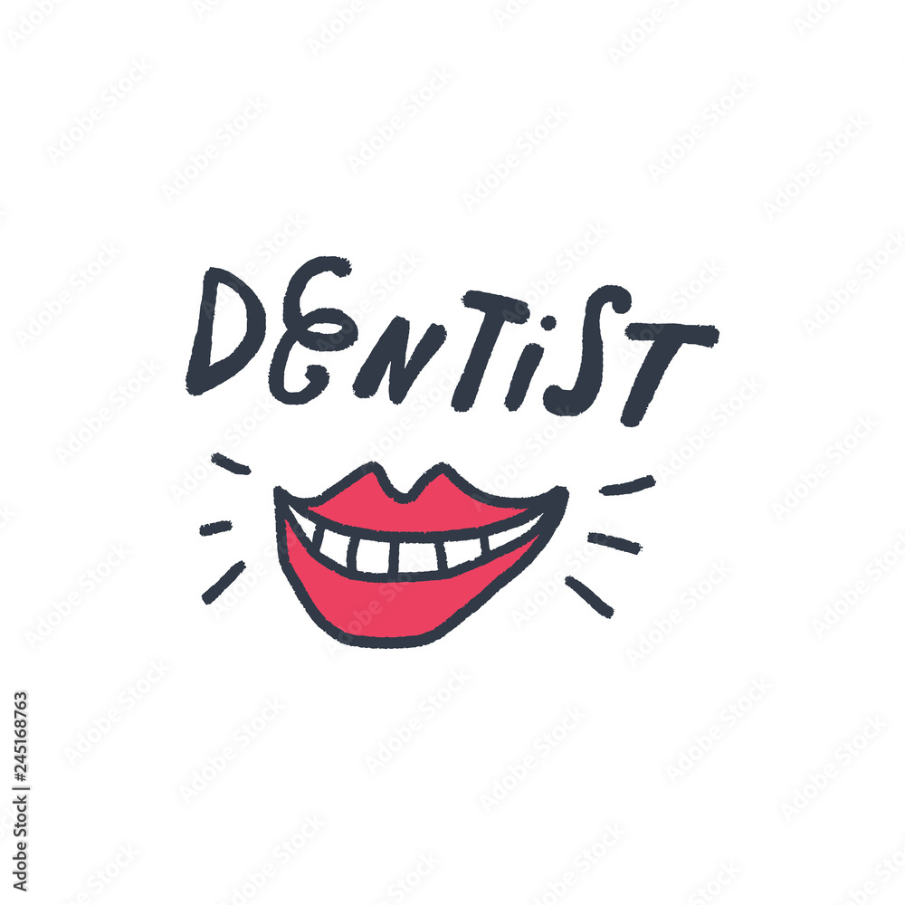 Cute cartoon dental hand drawn postcard, lips symbol, doodle art. Cute cartoon dental hand drawn postcard, lips symbol, doodle art.