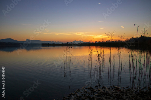 Sunset on the lake in Austria