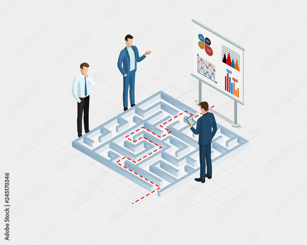 Business leader man success maze labirinth concept 3d isometric flat design vector illustration Business leader man success maze labirinth concept 3d isometric flat design vector illustration