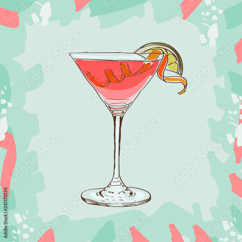 Hand drawn illustration of cocktail. Cosmopolitan. Vector collection.