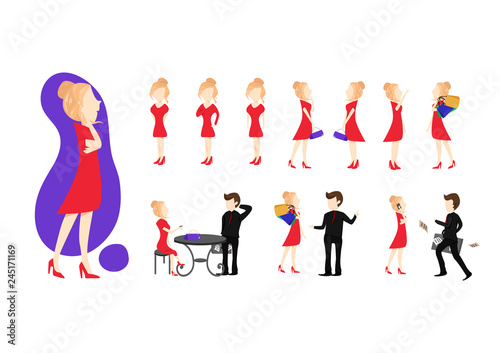 Fashion woman characters with business worker vector  big boss girl concept with her lifestyle and different posture