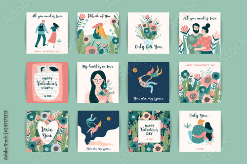 Romantic set of cute illustrations. Vector design concept for Valentines Day and other users.