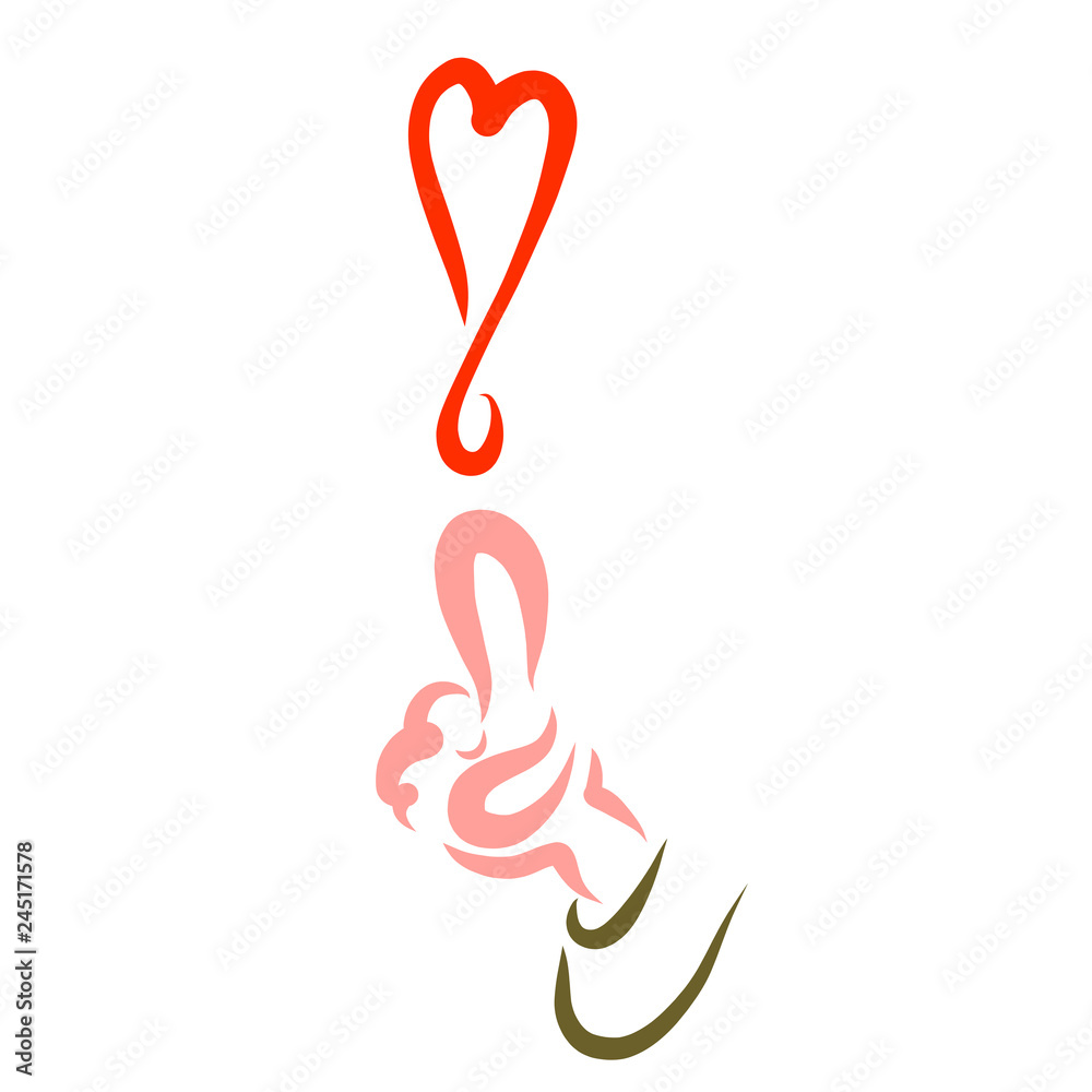 hand pointing to a heart shaped exclamation mark hand pointing to a heart shaped exclamation mark