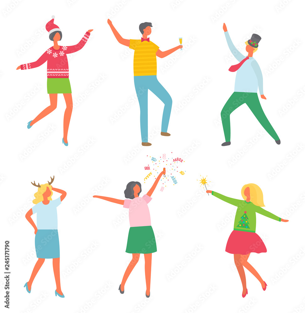 Happy People, Cartoon Style Celebrating Christmas Happy People, Cartoon Style Celebrating Christmas