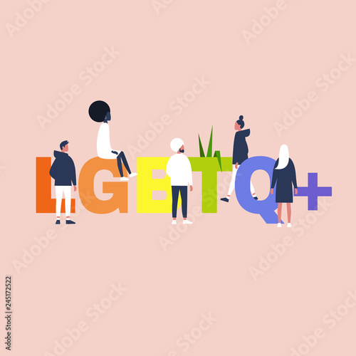 LGBTQ+ sign. Community. Homosexual relationships. Modern gay, lesbian, bisexual, transgender, queer people. Diversity. Flat editable vector illustration, clip art