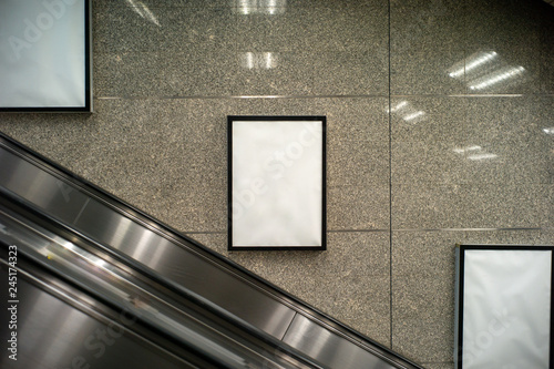Fototapeta Naklejka Na Ścianę i Meble -  Blank space of light boxes for advertising inside the building and train station.