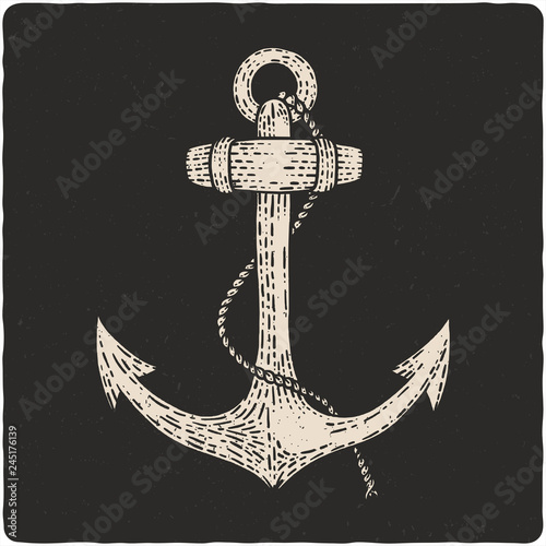 Hand drawn illustration of pirate anchor. Isolated on dark background.