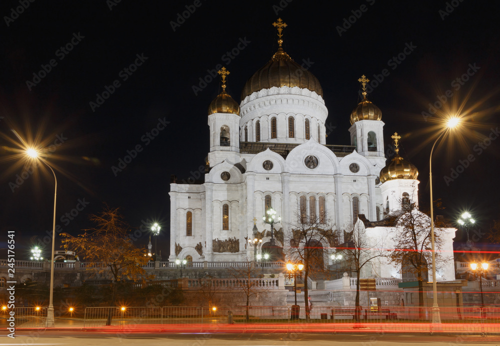 view on Cathedral of Christ the Saviour in Moscow at night