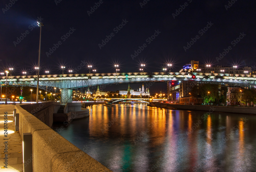 view on Patriarshy Bridge in Moscow at night