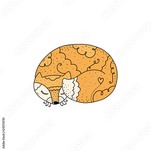 Vector cute little fox art. Poster and banner element, children's book illustration.