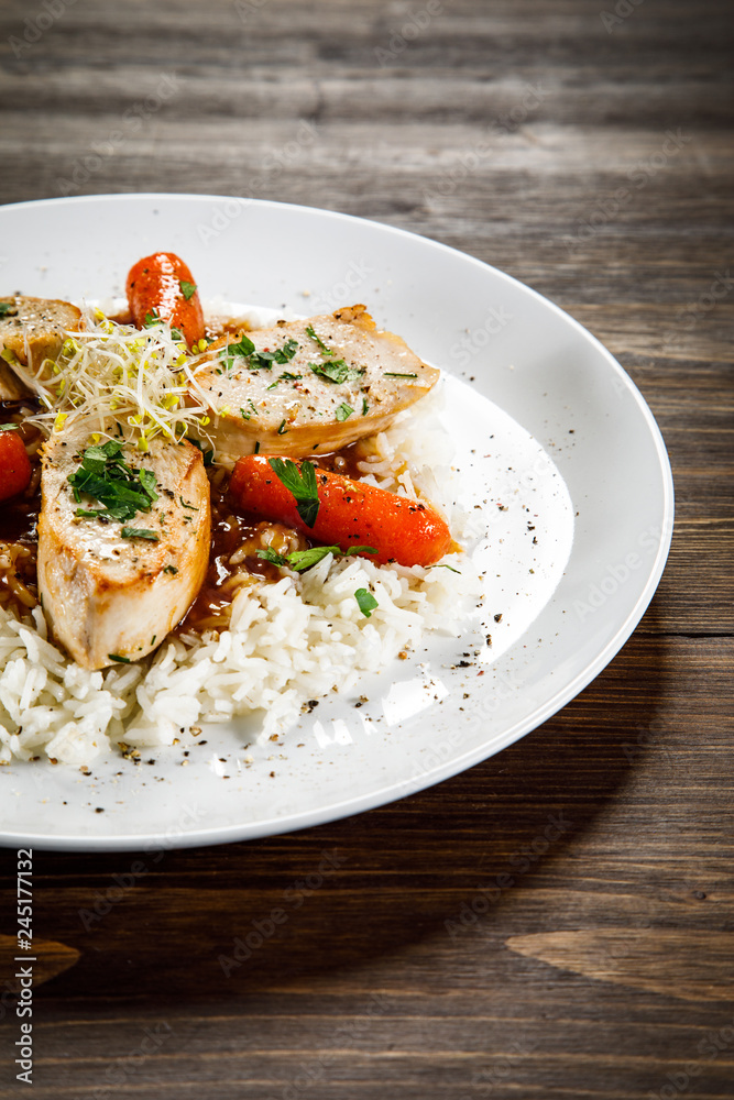 Chicken meat with rice and vegetables Chicken meat with rice and vegetables