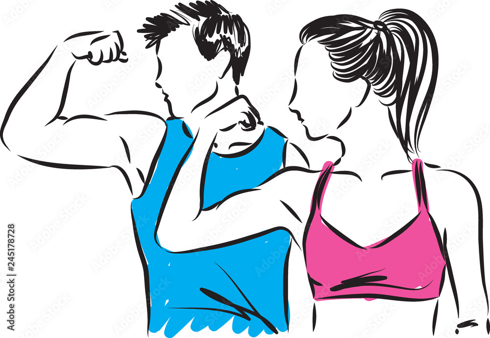 man and woman fitness showing muscles vector illustration Stock Vector ...