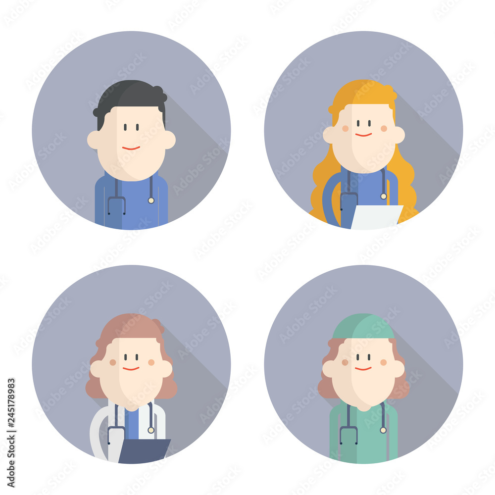 Set of icon doctors characters. Medical team concept in vector illustration design. Set of icon doctors characters. Medical team concept in vector illustration design.