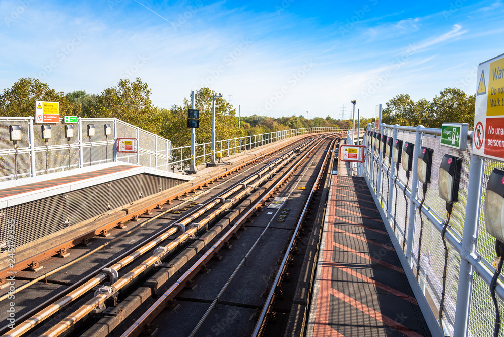 Fototapeta premium Elevated Light Rail Tracks on a Sunny Autumn Day