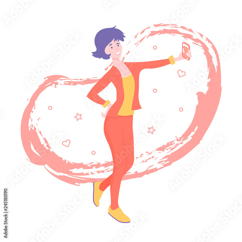 A cute woman running and making selfie