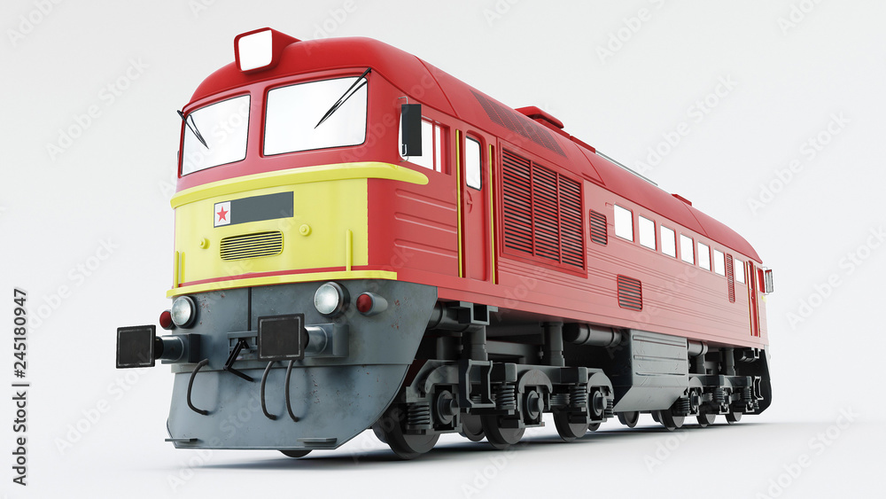 Old Soviet-built diesel locomotive. Retro train. 3d rendering Old Soviet-built diesel locomotive. Retro train. 3d rendering