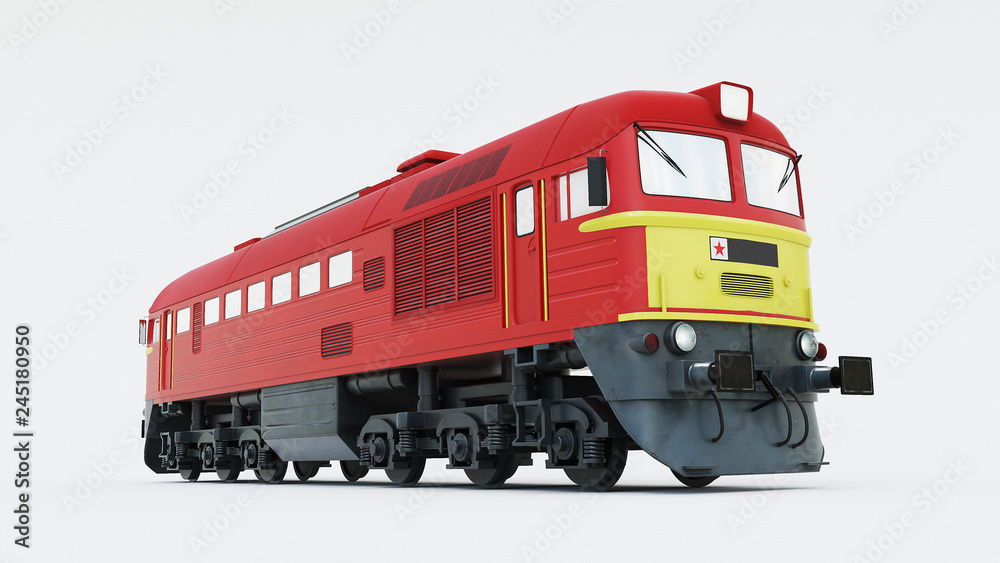 Old Soviet-built diesel locomotive. Retro train. 3d rendering Old Soviet-built diesel locomotive. Retro train. 3d rendering