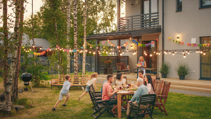 Family celebrating garden party