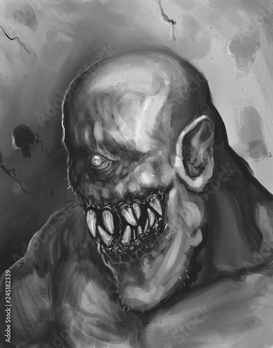 Scary fantasy cyclops with bad teeth - digital fantasy portrait painting photo